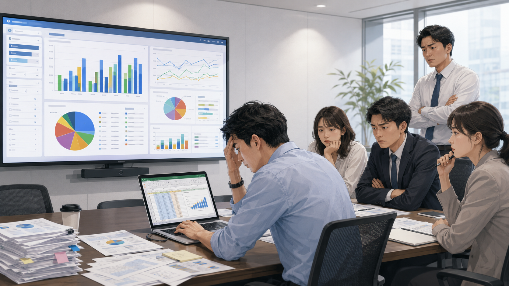 BIツールの横でExcelを操作する社員